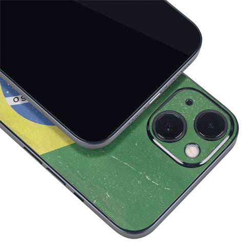 Brazil Flag Distressed iPhone 15 Plus Skin